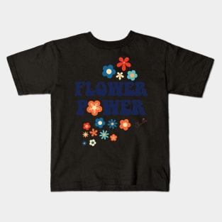 Classic 1970s Colors Flower Power Seamless Pattern Print Kids T-Shirt